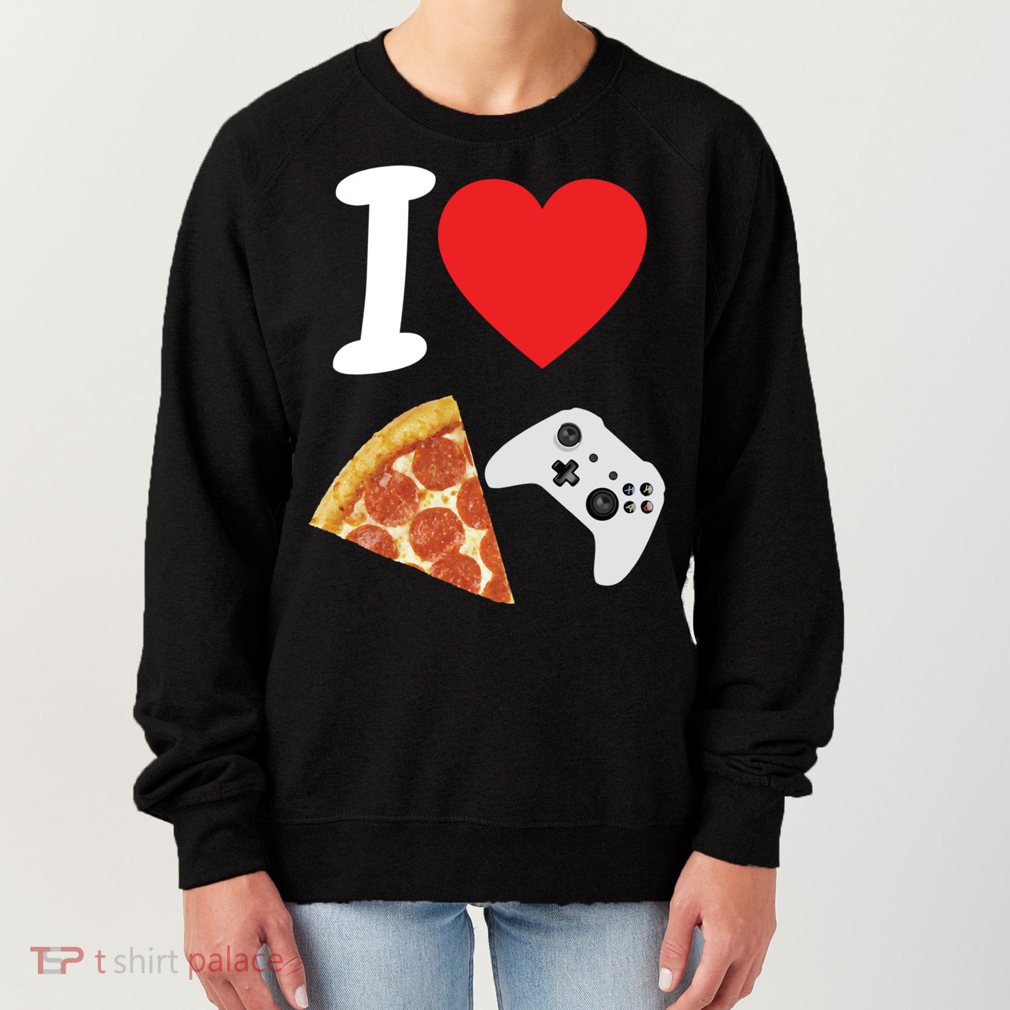 Video Games Gamer Love Pizza Cheese Boys Slice Controller Cute Gift Women's Sweatshirt