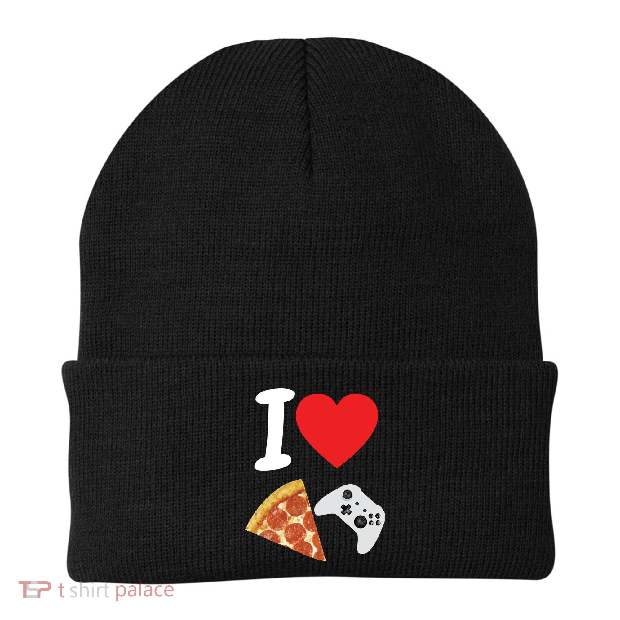 Video Games Gamer Love Pizza Cheese Boys Slice Controller Cute Gift Beanie