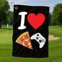 Video Games Gamer Love Pizza Cheese Boys Slice Controller Cute Gift Golf Towel thumb 1