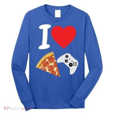 Video Games Gamer Love Pizza Cheese Boys Slice Controller Cute Gift Long Sleeve Shirt