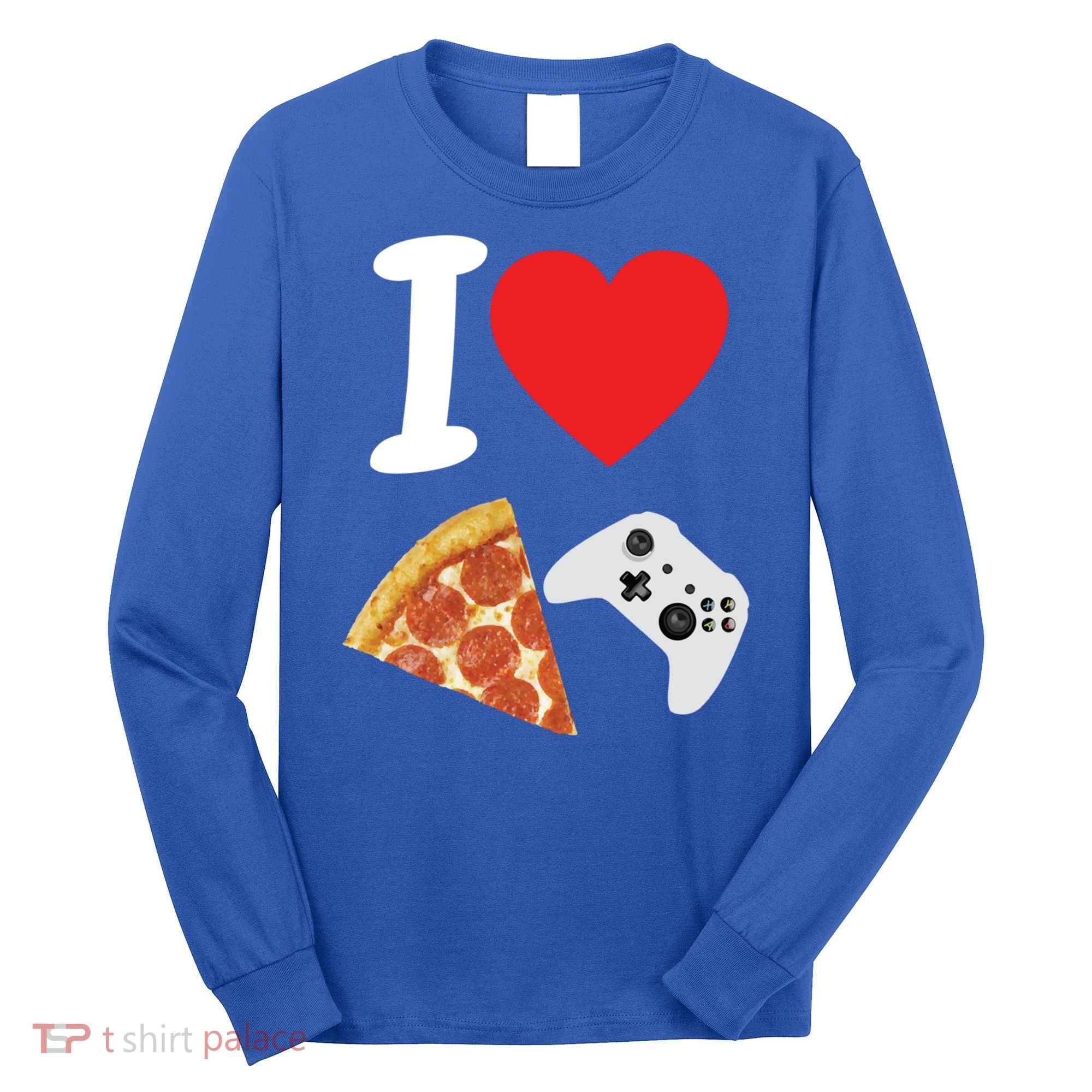 Video Games Gamer Love Pizza Cheese Boys Slice Controller Cute Gift Long Sleeve Shirt