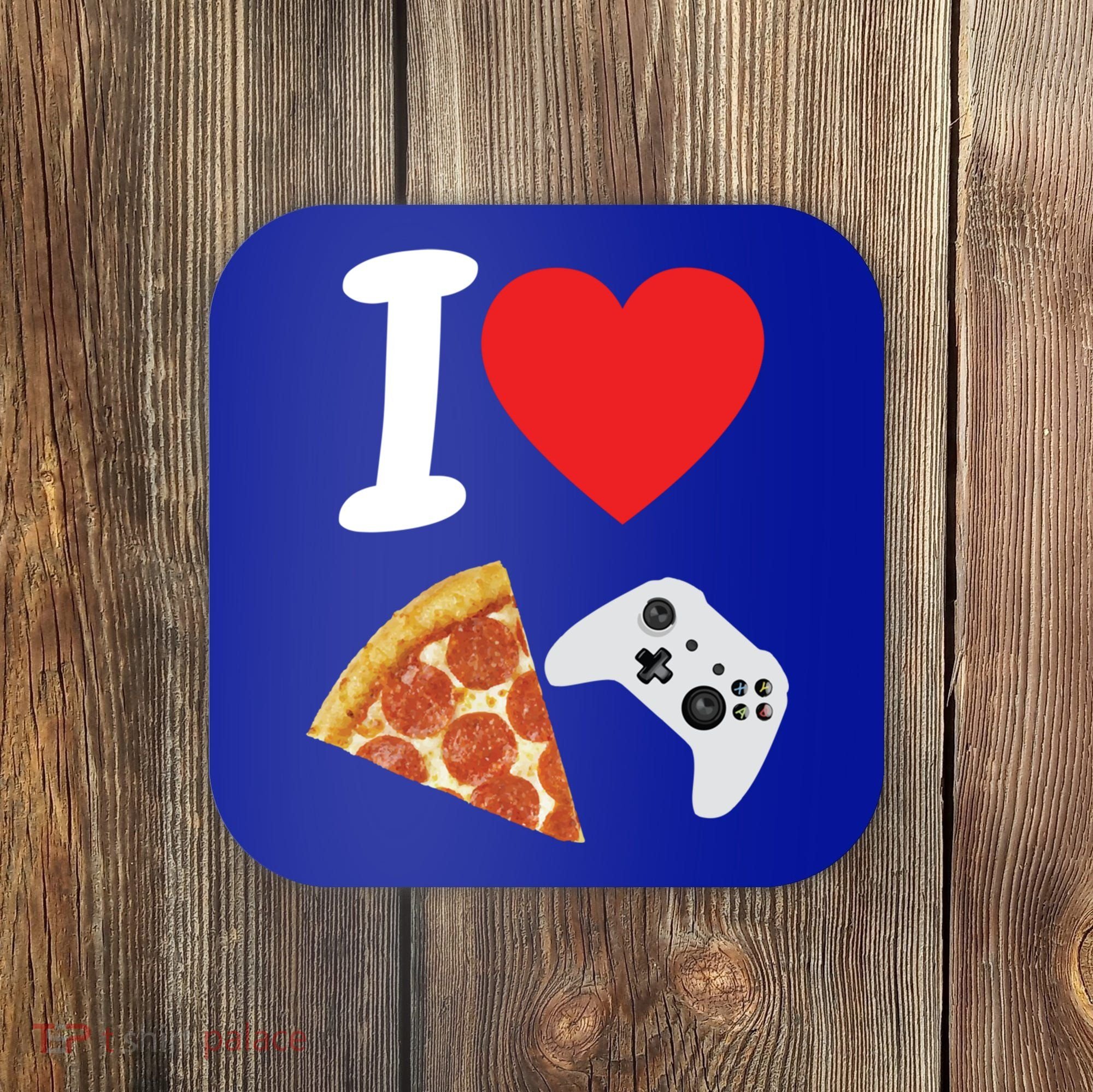 Video Games Gamer Love Pizza Cheese Boys Slice Controller Cute Gift Coaster