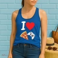 Video Games Gamer Love Pizza Cheese Boys Slice Controller Cute Gift Women's Tank Top thumb 2
