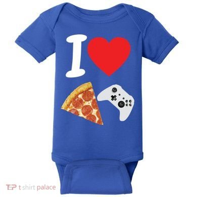 Video Games Gamer Love Pizza Cheese Boys Slice Controller Cute Gift Baby Bodysuit