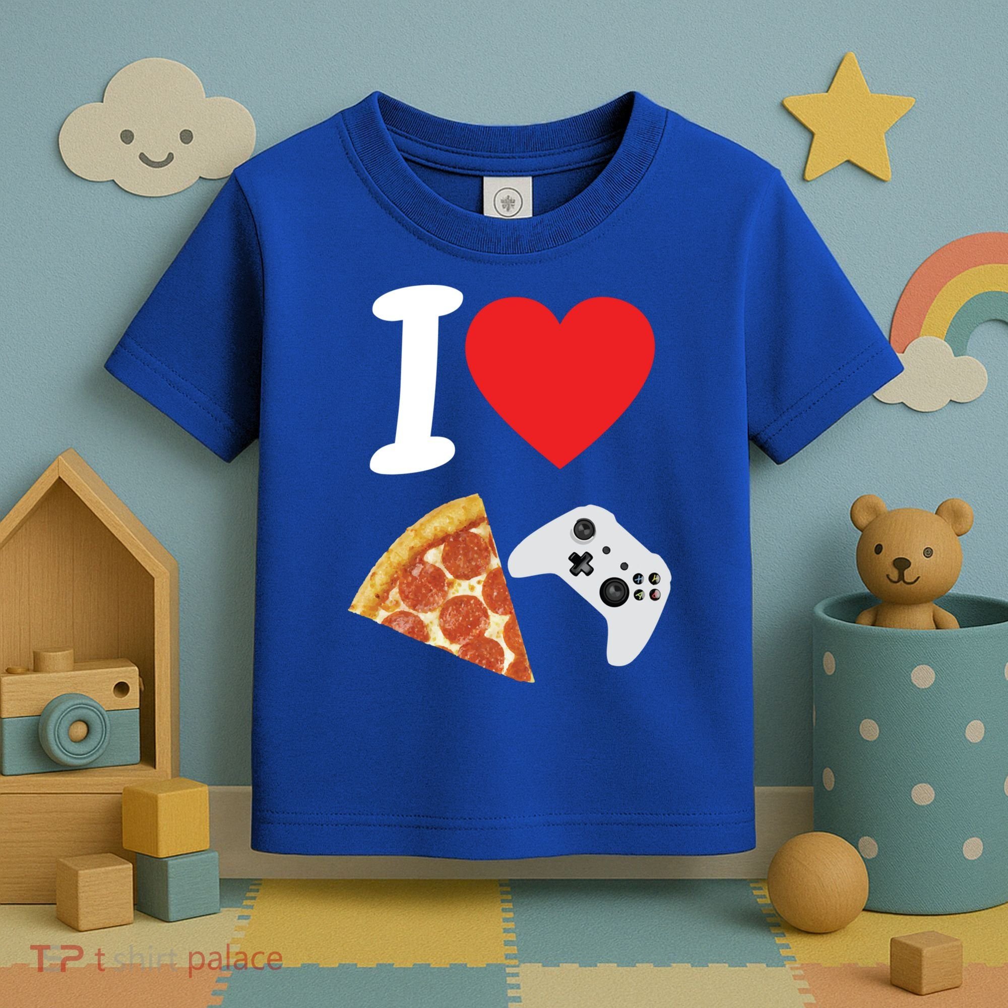 Video Games Gamer Love Pizza Cheese Boys Slice Controller Cute Gift Toddler T-Shirt