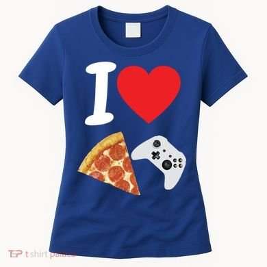 Video Games Gamer Love Pizza Cheese Boys Slice Controller Cute Gift Women's T-Shirt