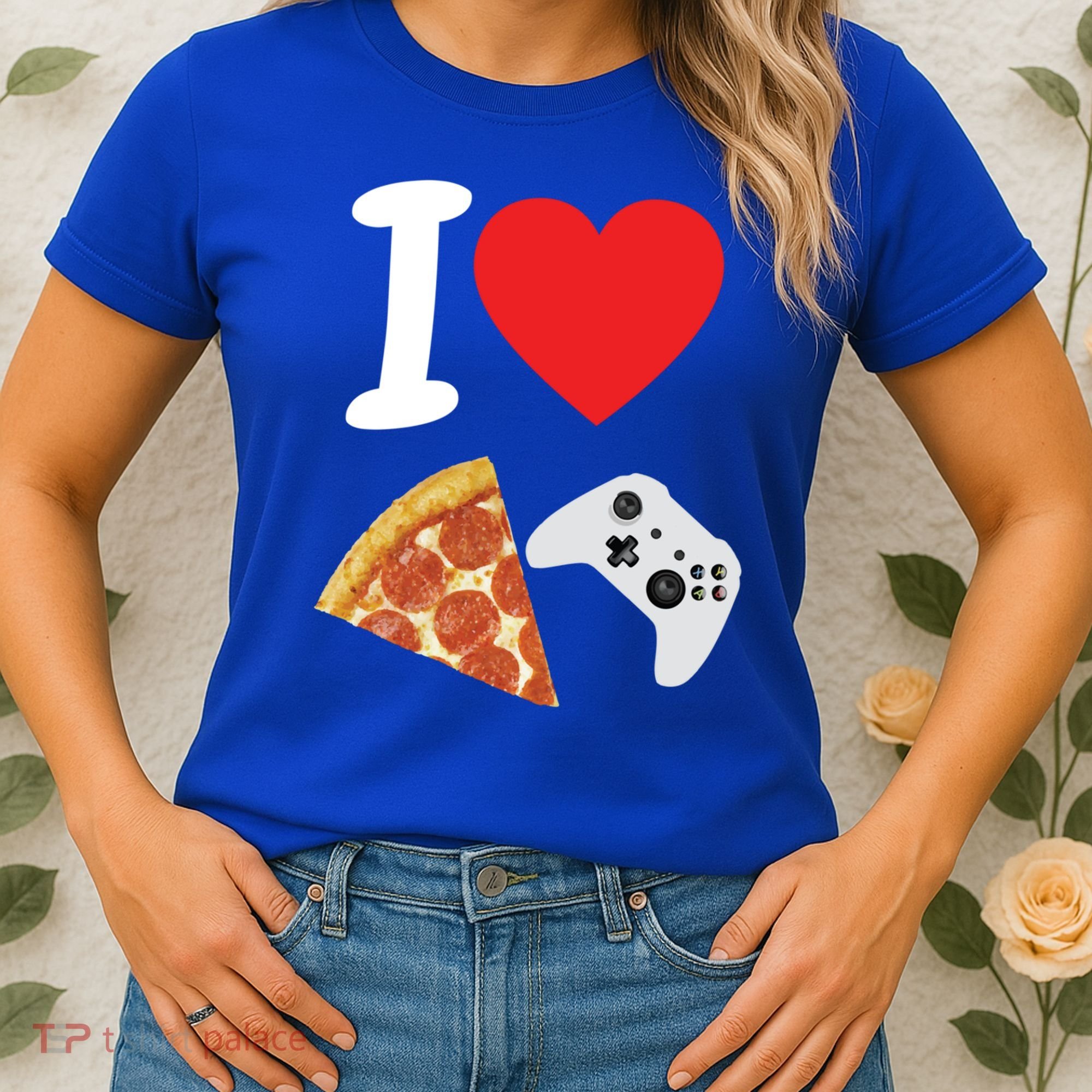 Video Games Gamer Love Pizza Cheese Boys Slice Controller Cute Gift Women's T-Shirt