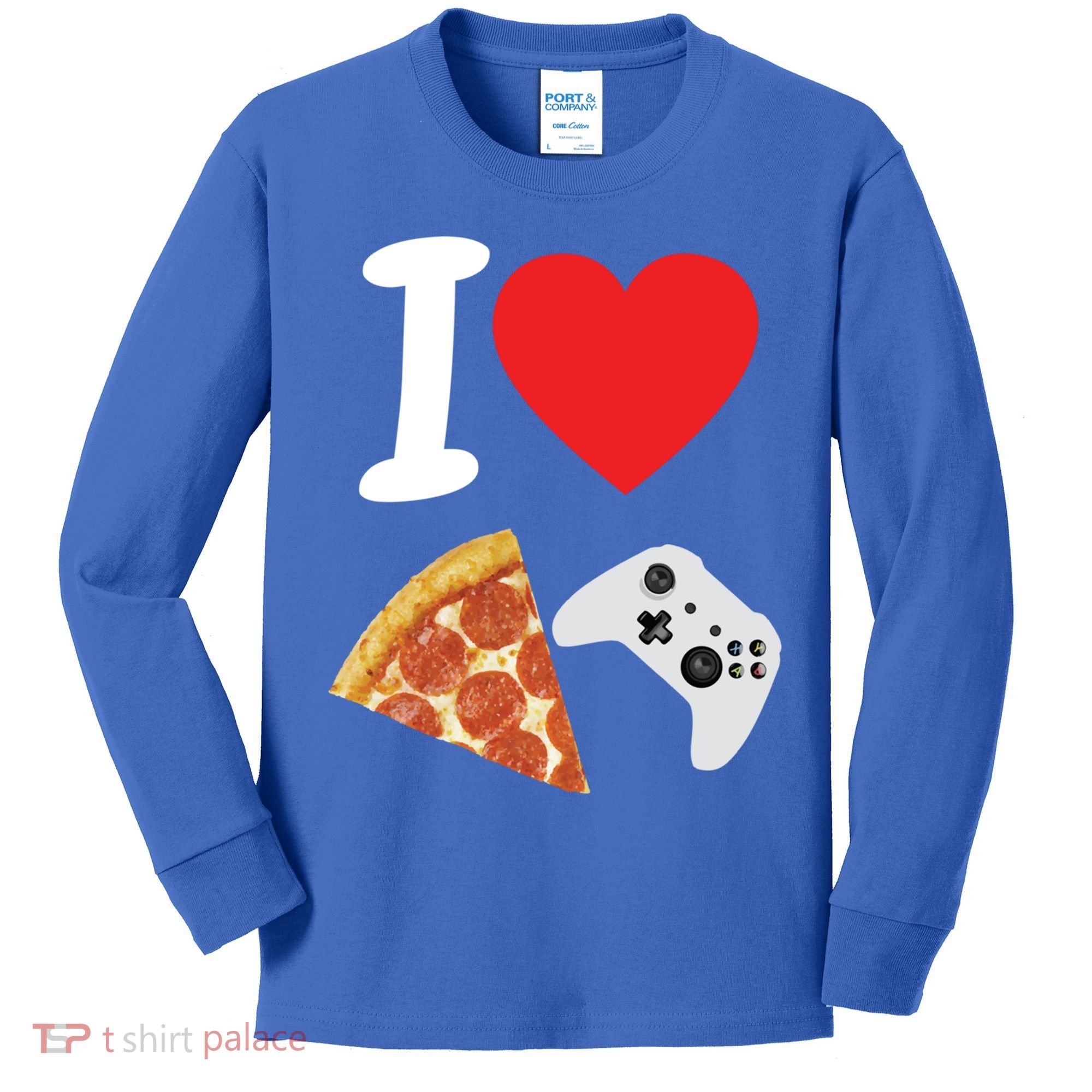 Video Games Gamer Love Pizza Cheese Boys Slice Controller Cute Gift Kids Long Sleeve Shirt