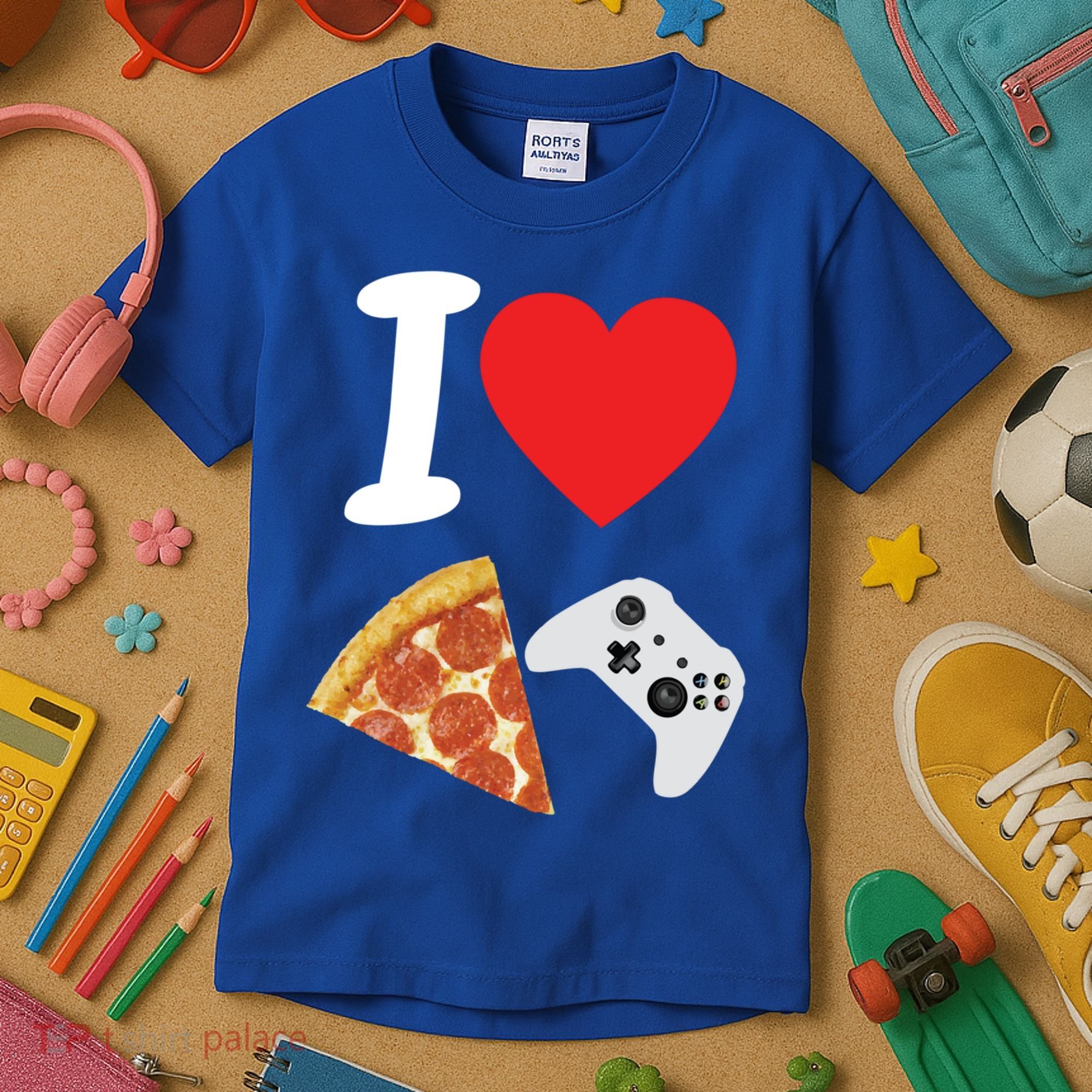 Video Games Gamer Love Pizza Cheese Boys Slice Controller Cute Gift Kids T-Shirt