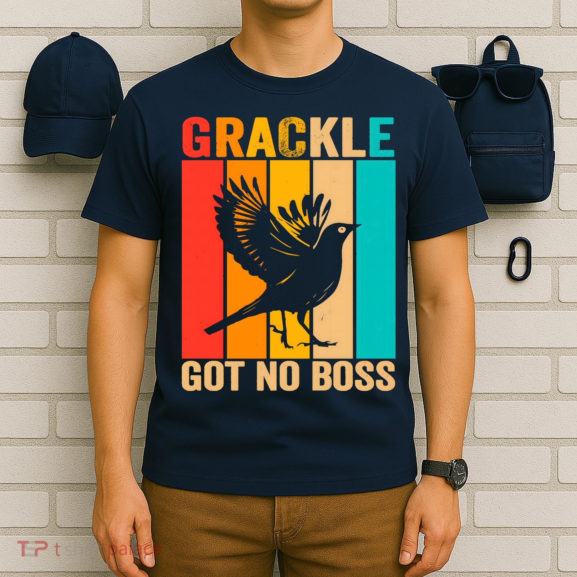 Vintage Grackle Got No Boss Funny Bird Lover  wo T-Shirt