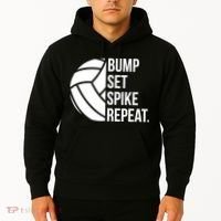 Volleyball Great Gift Hooded Funny Gift Bump Set Spike Repeat Hoodie thumb 2