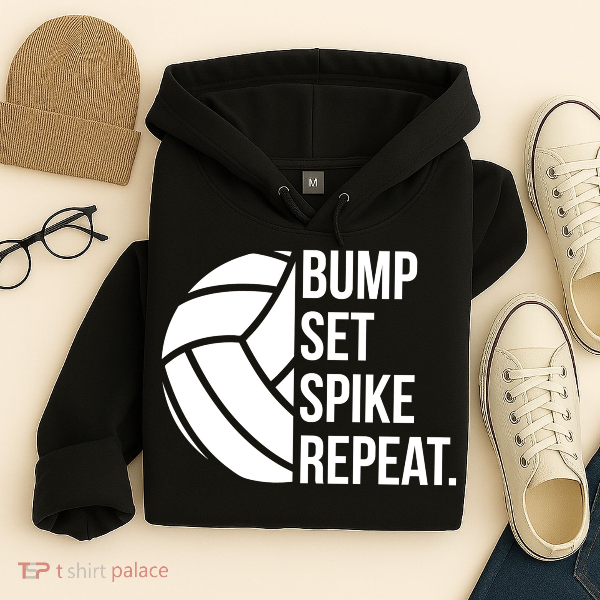 Volleyball Great Gift Hooded Funny Gift Bump Set Spike Repeat Hoodie