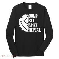 Volleyball Great Gift Hooded Funny Gift Bump Set Spike Repeat Long Sleeve Shirt thumb 0