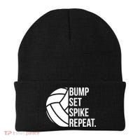 Volleyball Great Gift Hooded Funny Gift Bump Set Spike Repeat Beanie thumb 0