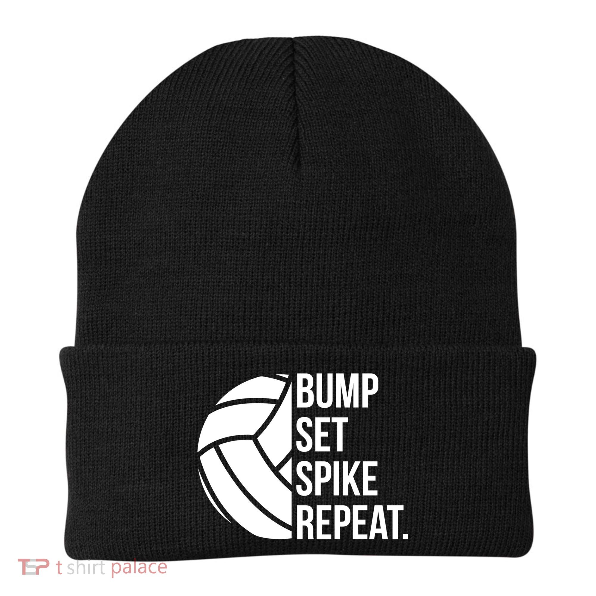 Volleyball Great Gift Hooded Funny Gift Bump Set Spike Repeat Beanie