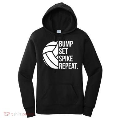 Volleyball Great Gift Hooded Funny Gift Bump Set Spike Repeat Women's Hoodie