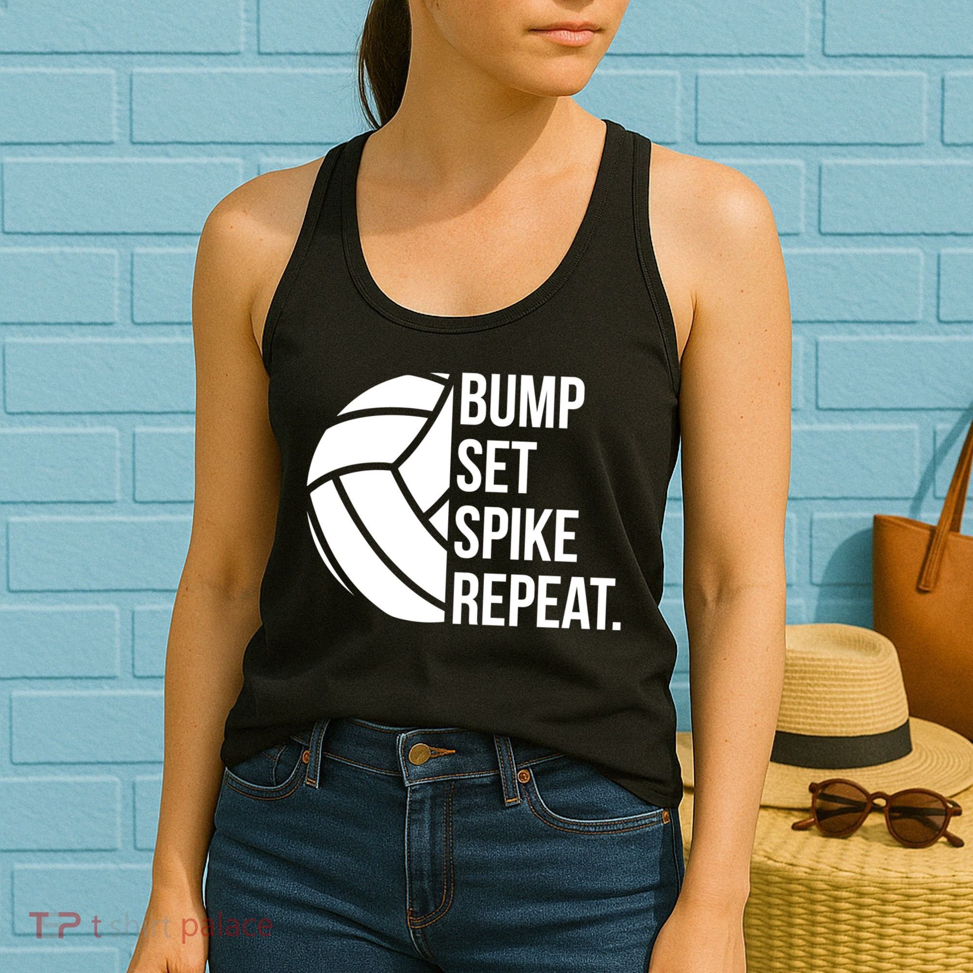 Volleyball Great Gift Hooded Funny Gift Bump Set Spike Repeat Women's Tank Top