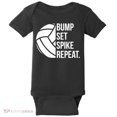 Volleyball Great Gift Hooded Funny Gift Bump Set Spike Repeat Baby Bodysuit