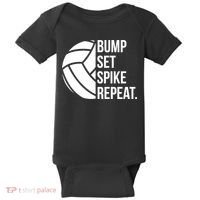 Volleyball Great Gift Hooded Funny Gift Bump Set Spike Repeat Baby Bodysuit thumb 0