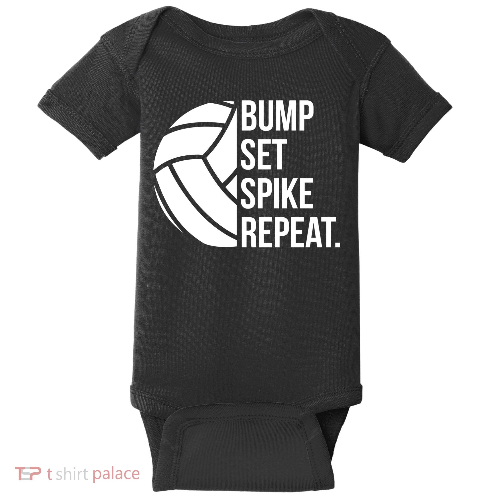 Volleyball Great Gift Hooded Funny Gift Bump Set Spike Repeat Baby Bodysuit