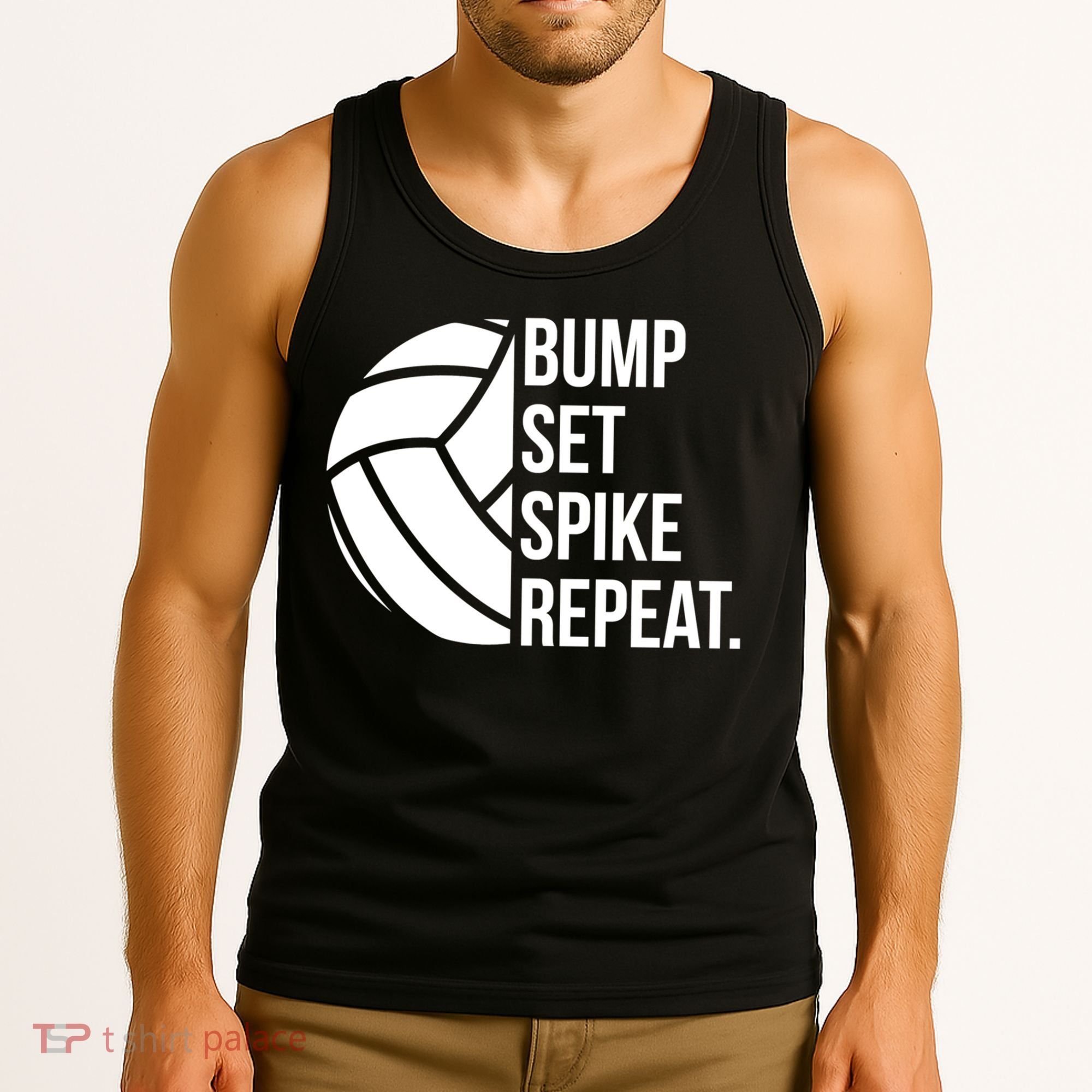 Volleyball Great Gift Hooded Funny Gift Bump Set Spike Repeat Tank Top