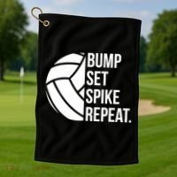 Volleyball Great Gift Hooded Funny Gift Bump Set Spike Repeat Golf Towel thumb 1