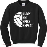 Volleyball Great Gift Hooded Funny Gift Bump Set Spike Repeat Kids Sweatshirt thumb 0