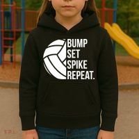 Volleyball Great Gift Hooded Funny Gift Bump Set Spike Repeat Kids Hoodie thumb 3