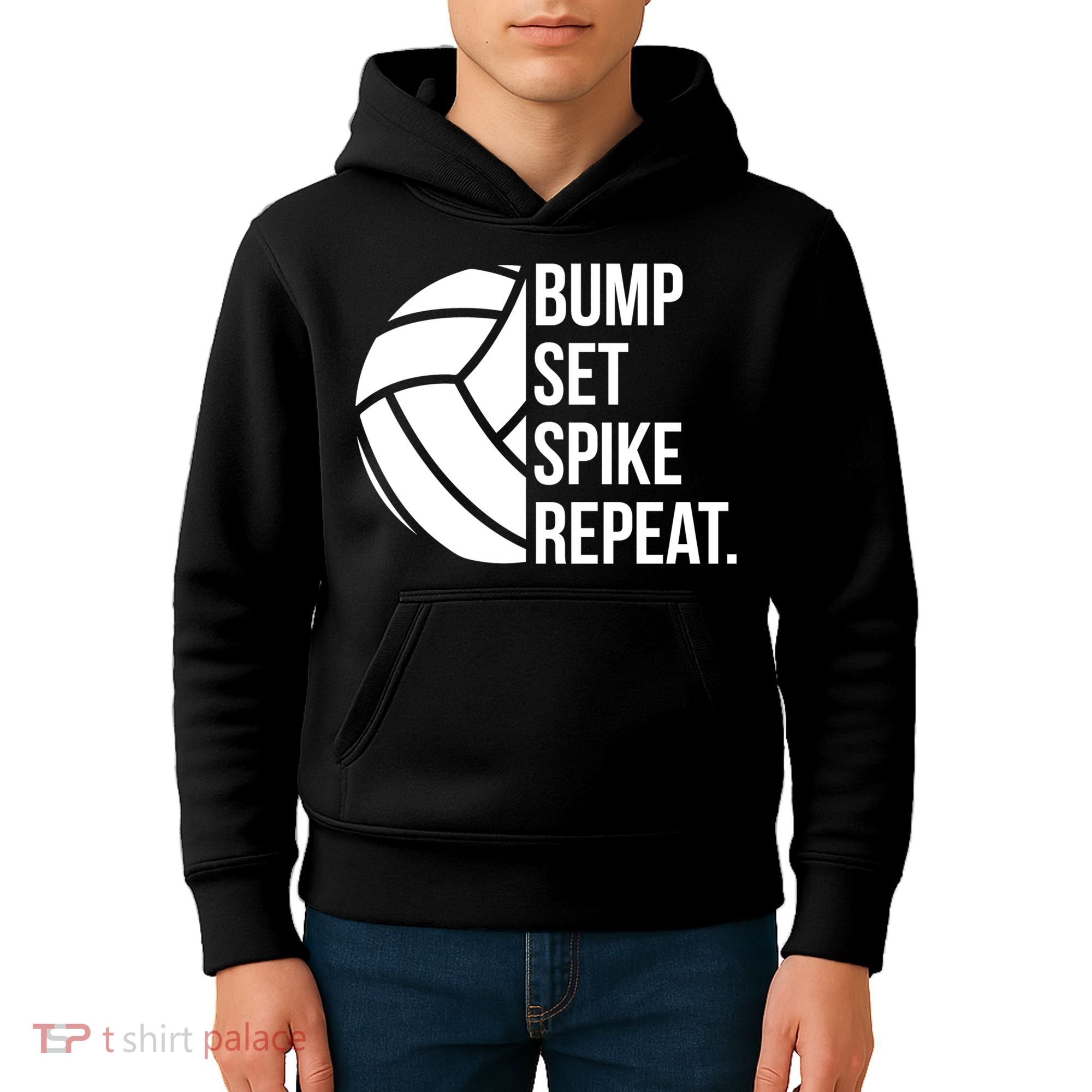 Volleyball Great Gift Hooded Funny Gift Bump Set Spike Repeat Kids Hoodie