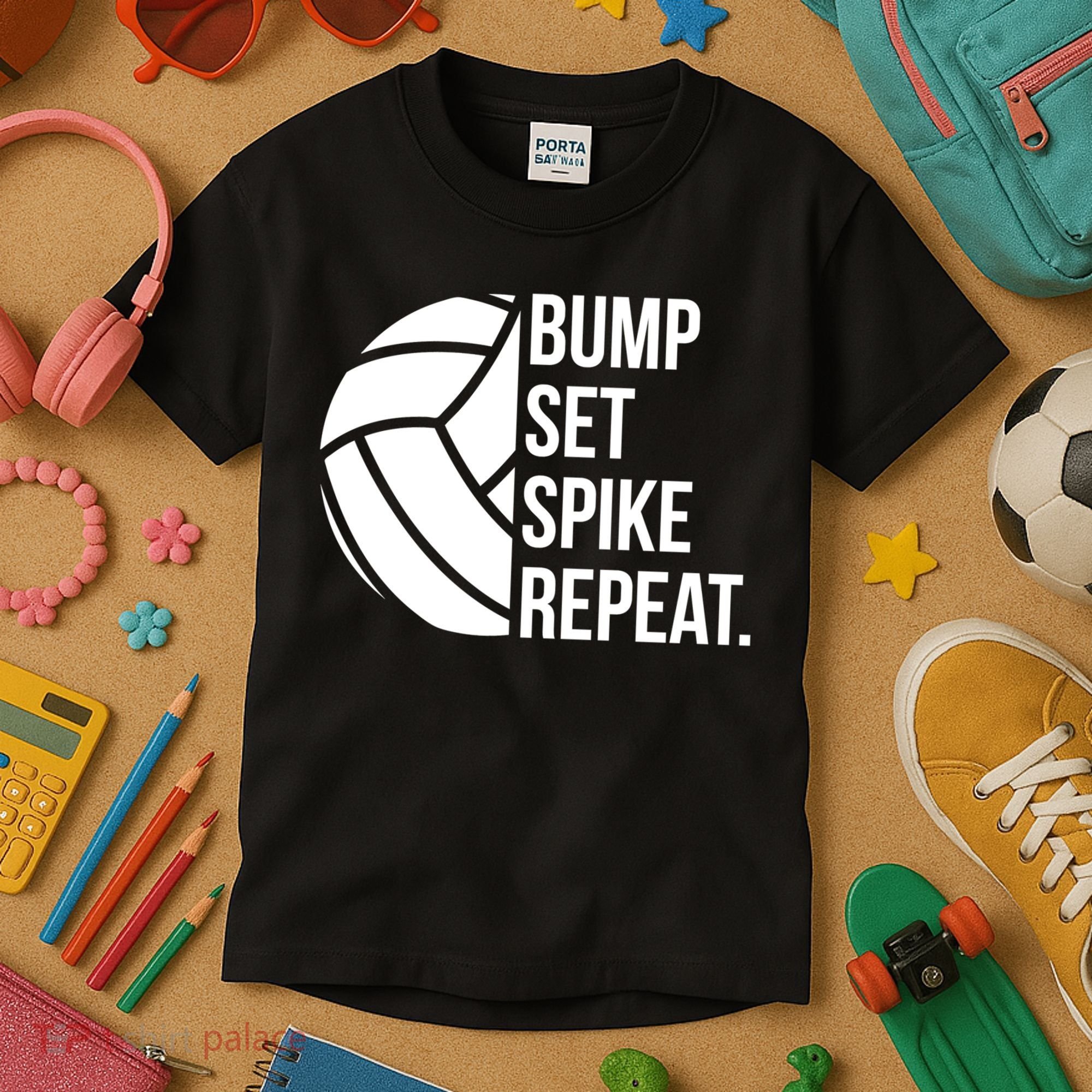 Volleyball Great Gift Hooded Funny Gift Bump Set Spike Repeat Kids T-Shirt