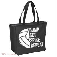 Volleyball Great Gift Hooded Funny Gift Bump Set Spike Repeat Tote Bag thumb 2