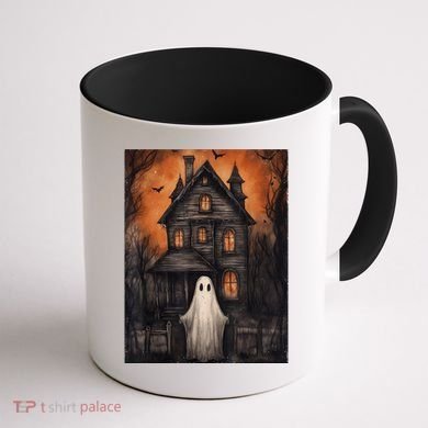 Vintage Ghost Haunted House Halloween Spooky Coffee Mug back