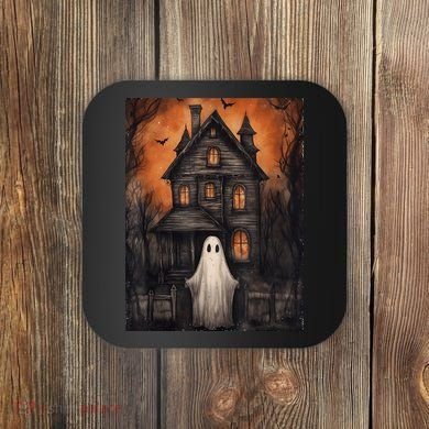 Vintage Ghost Haunted House Halloween Spooky Coaster