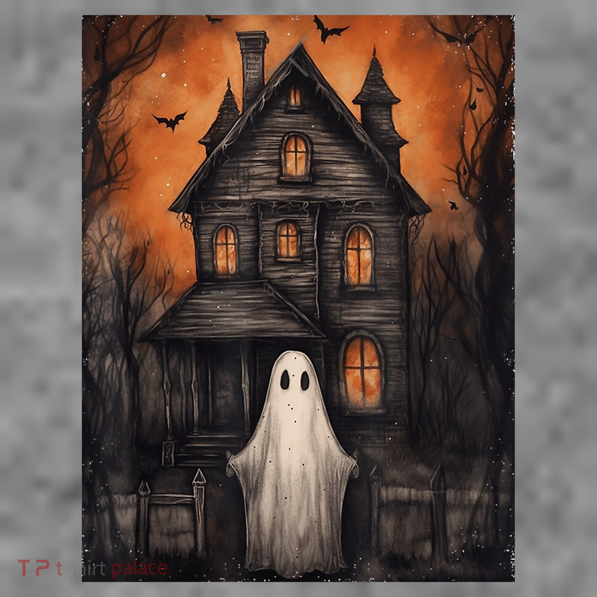 Vintage Ghost Haunted House Halloween Spooky T-Shirt