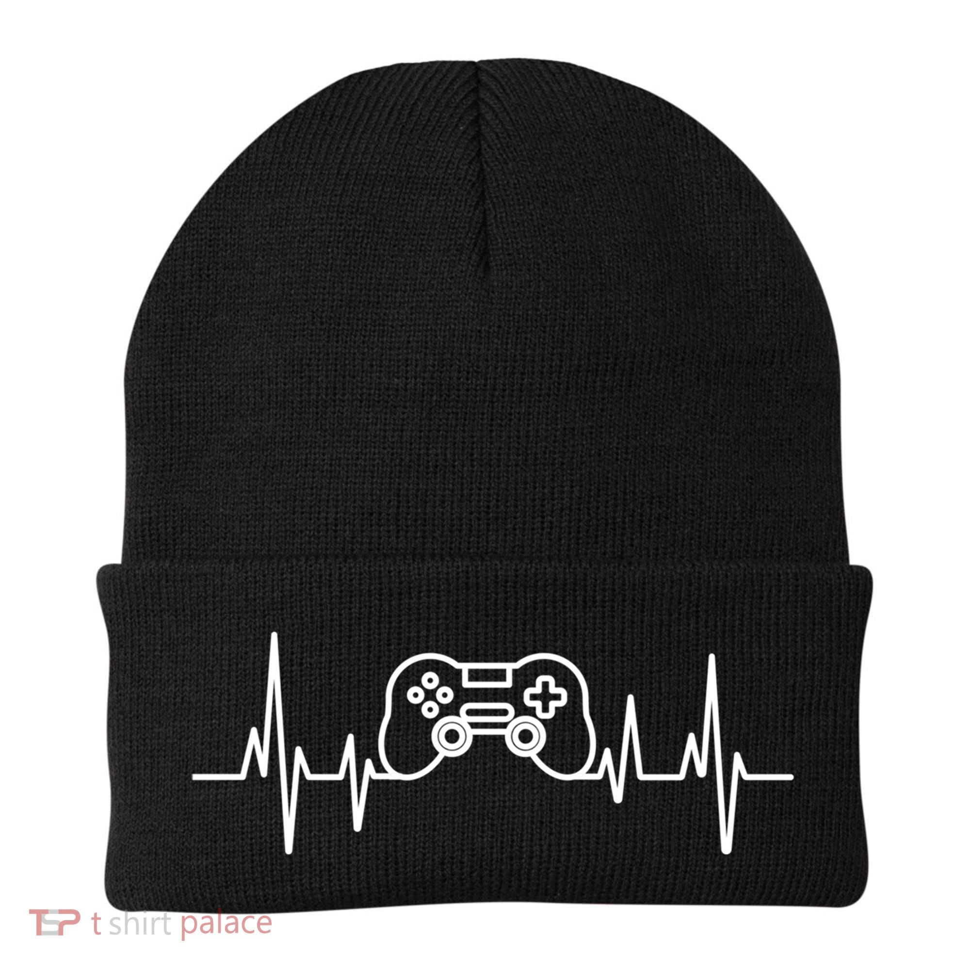 Video Game Heartbeat Gamer Funny Gift Gaming Controller Funny Gift Beanie