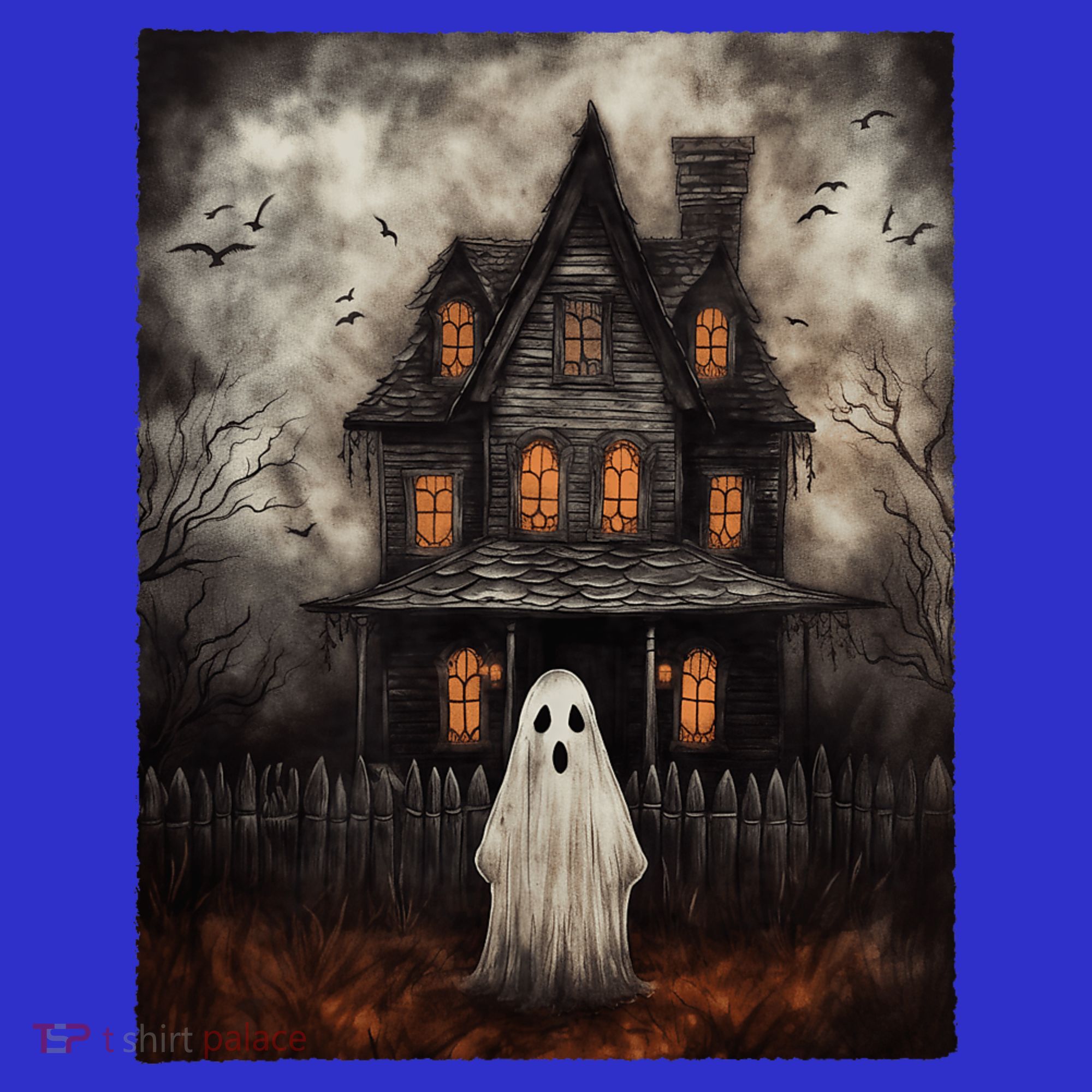 Vintage Ghost Haunted House Midnight Halloween Ghost Spooky T-Shirt