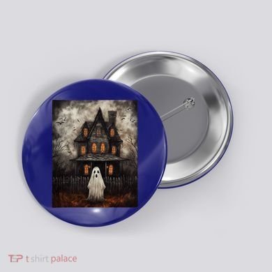 Vintage Ghost Haunted House Midnight Halloween Ghost Spooky Button