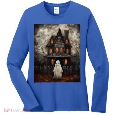 Vintage Ghost Haunted House Midnight Halloween Ghost Spooky Women's Long Sleeve Shirt