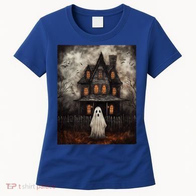 Vintage Ghost Haunted House Midnight Halloween Ghost Spooky Women's T-Shirt
