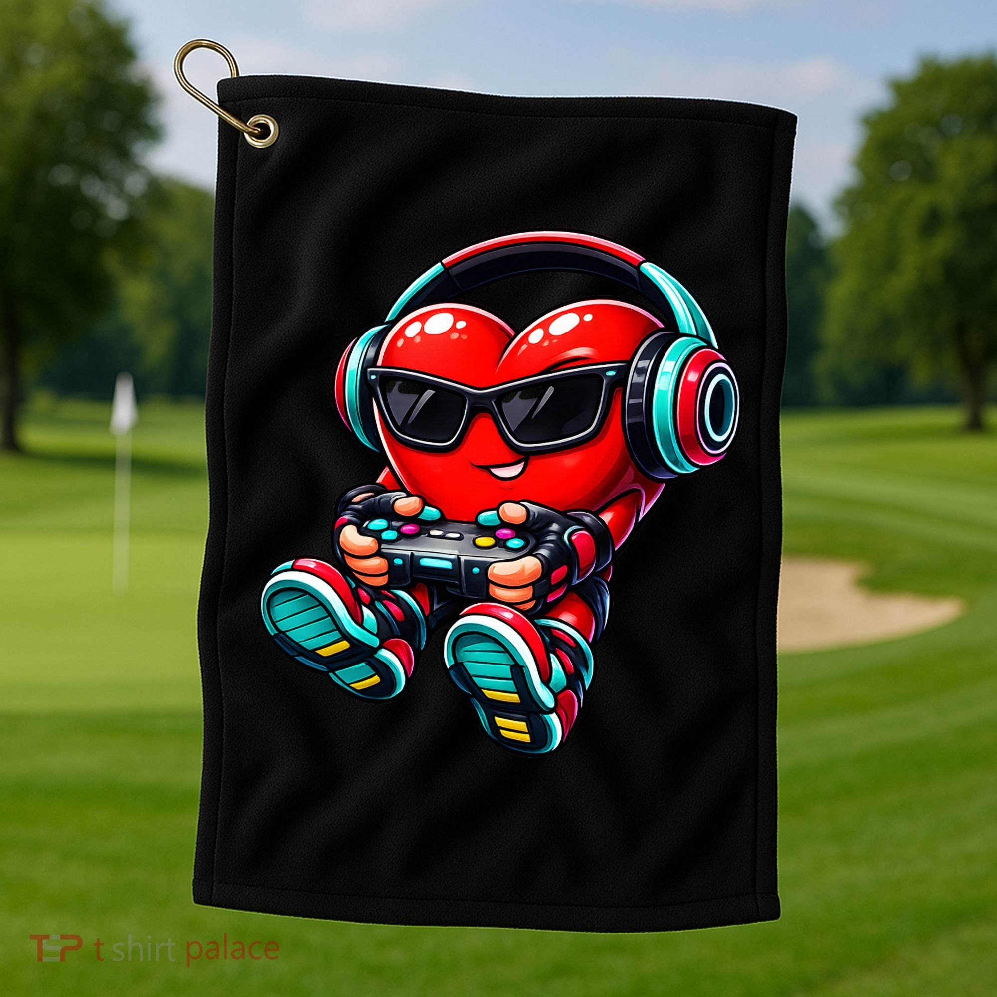 Video Game Heart Gamer Valentines Day Golf Towel