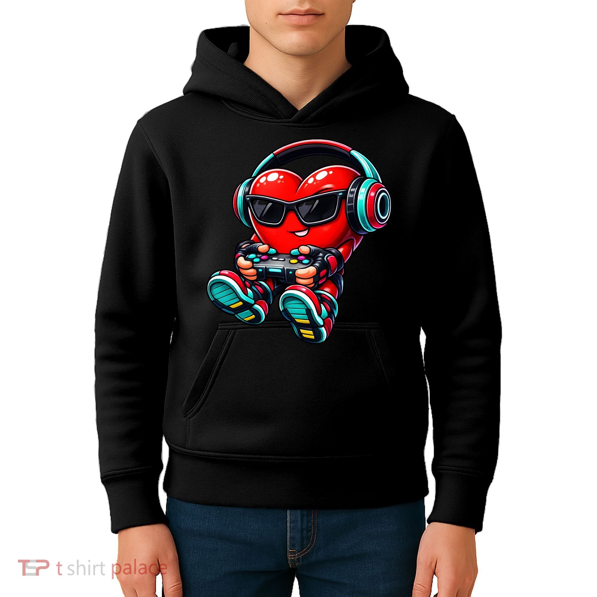 Video Game Heart Gamer Valentines Day Kids Hoodie