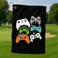 Video Game Halloween Skeleton Zombie Gaming Controllers Gift Golf Towel thumb 1