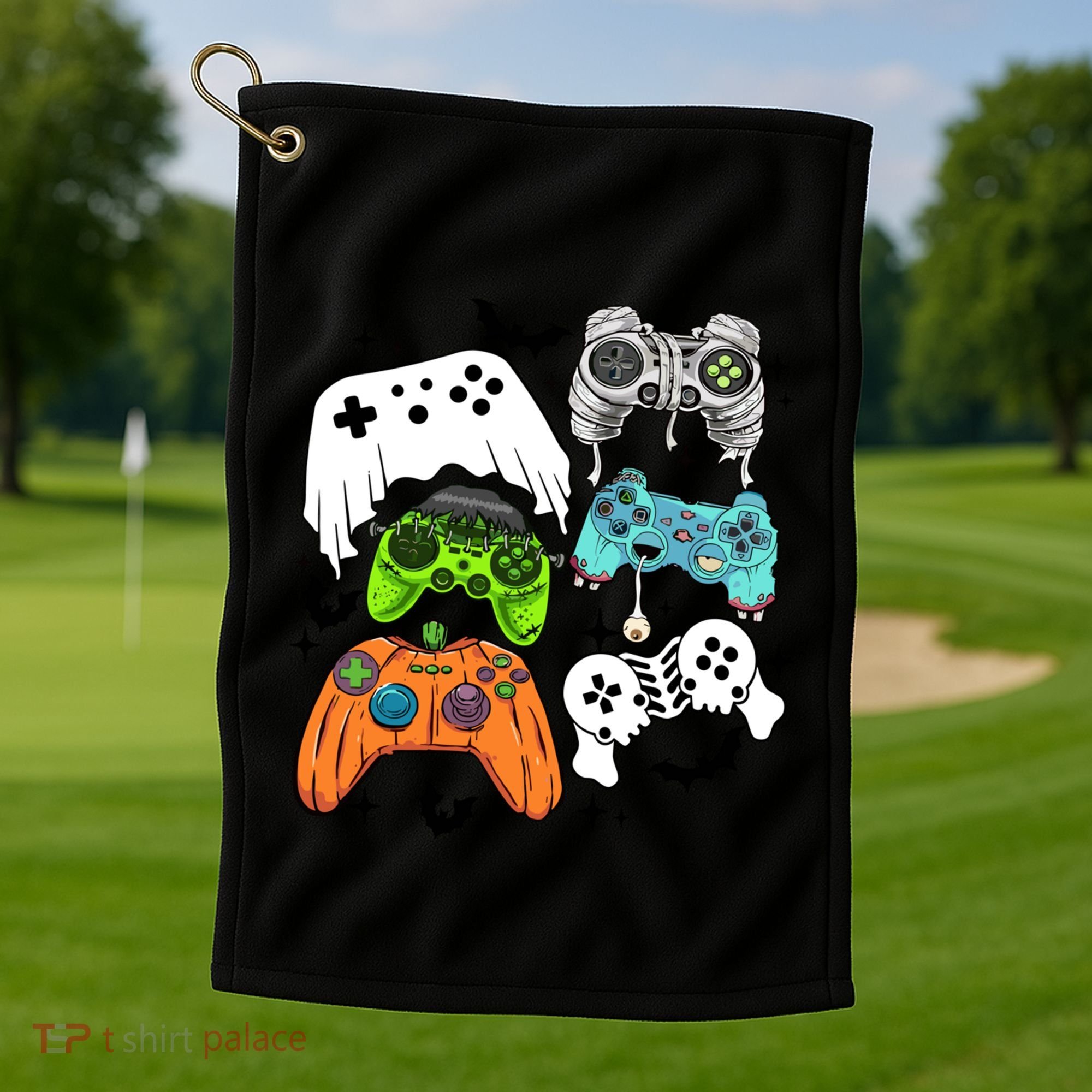 Video Game Halloween Skeleton Zombie Gaming Controllers Gift Golf Towel