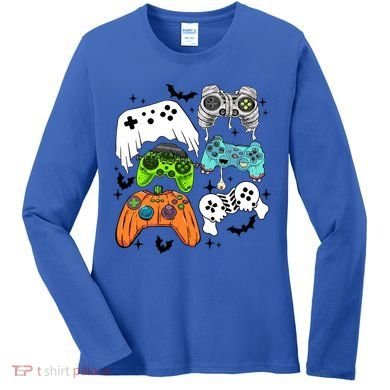 Video Game Halloween Skeleton Zombie Gaming Controllers Gift Women's Long Sleeve Shirt