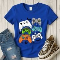 Video Game Halloween Skeleton Zombie Gaming Controllers Gift Women's T-Shirt thumb 3
