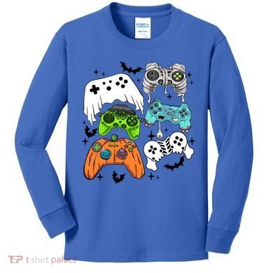 Video Game Halloween Skeleton Zombie Gaming Controllers Gift Kids Long Sleeve Shirt