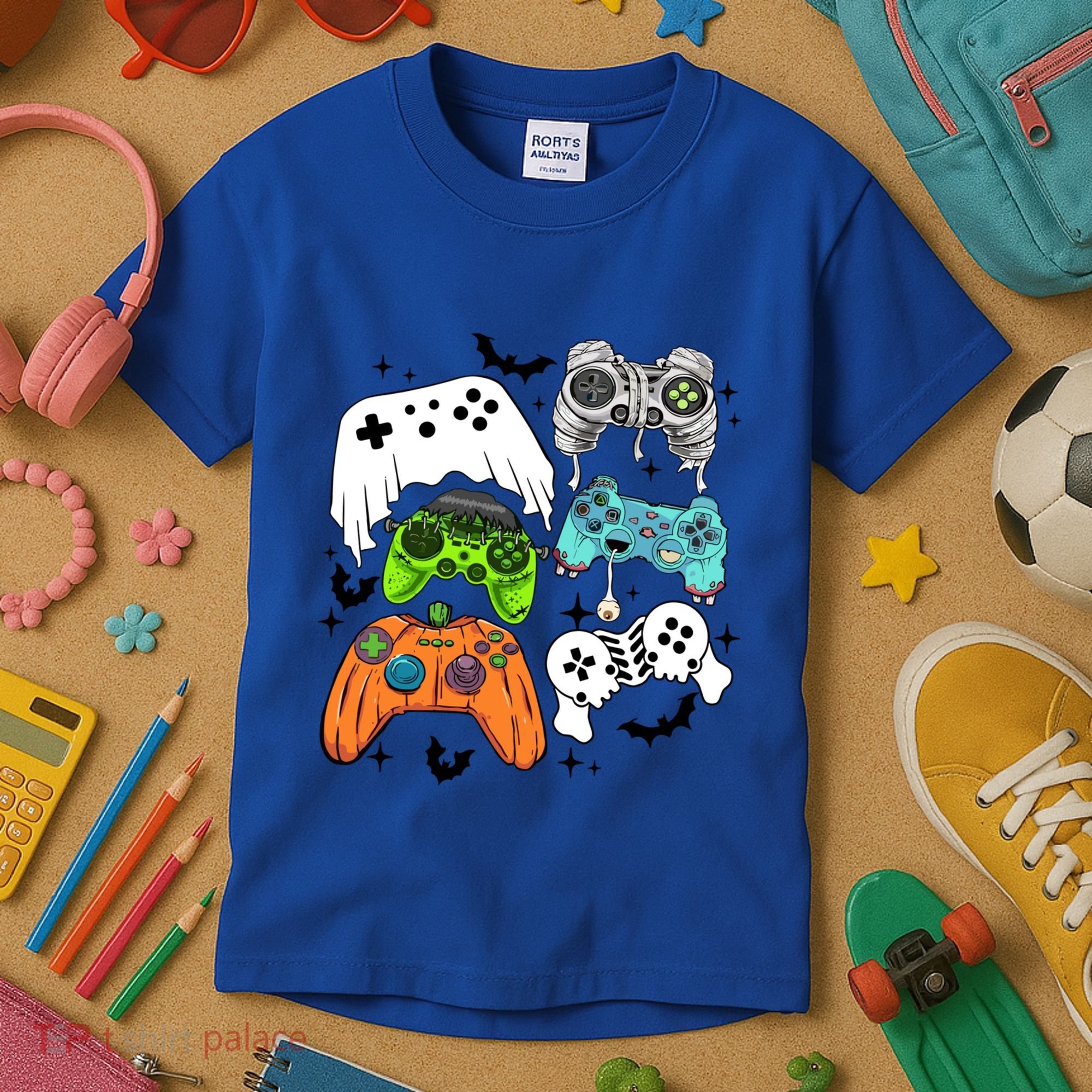 Video Game Halloween Skeleton Zombie Gaming Controllers Gift Kids T-Shirt