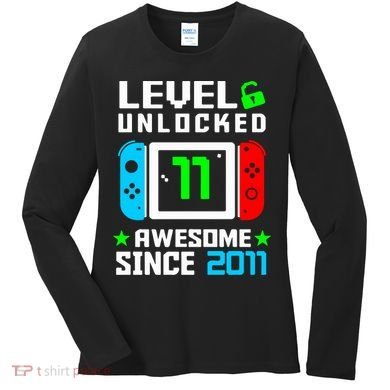 Video Game Level 11 Unlocked 11th Birthday Women's Long Sleeve Shirt