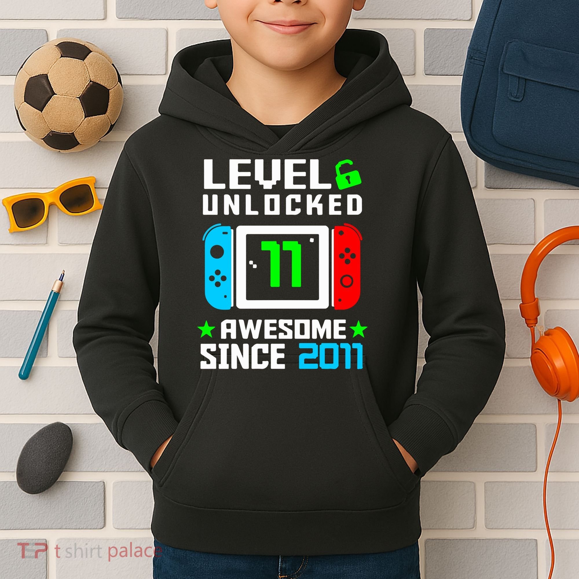 Video Game Level 11 Unlocked 11th Birthday Kids Hoodie