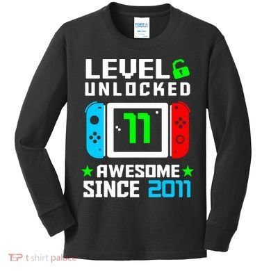 Video Game Level 11 Unlocked 11th Birthday Kids Long Sleeve Shirt